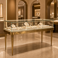 Comptoir de présentation de bijoux vintage en or antique sur mesure avec plateau en verre pour magasin de bijoux en gros