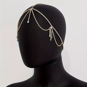 เครื่องประดับศีรษะ<span class=keywords><strong>เจ้าสาว</strong></span>แบบเรียบง่าย ประดับคริสตัลหลายเม็ด พร้อมจี้ห้อยประดับพู่ห้อย ดีไซน์แสกกลางสำหรับผู้หญิง - Product Image 2