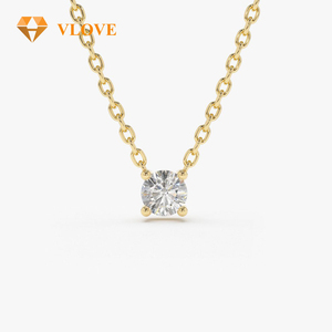 VLOVE Gioielli Artigianali alla Moda, Pendenti con Diamante Rotondo Singolo Incastonato, Collana con Diamante Coltivato in Laboratorio 14K - Product Image 1