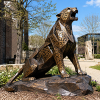 Escultura de Leopardo de Bronce de Tamaño Real, Artesanía en Metal, Estatua de Pantera Resistente para Decoración Comercial de Hoteles, Villas y Jardines