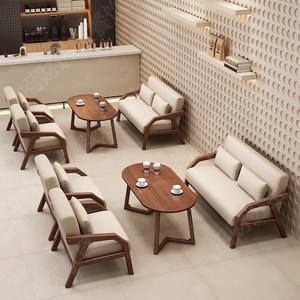 Nuova Combinazione Tavolo e Sedie in Stile Cinese per Caffetteria, Cabina Angolare per Sala da Tè, Negozi di Tè al Latte di Tendenza, Lounge di <span class=keywords><strong>Hotel</strong></span>, in Legno Massello - Product Image 1