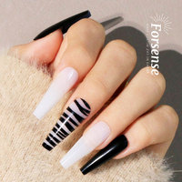 Forsense designer long cercueil presse sur les ongles xl noir blanc zèbre design haut de gamme presson ongles conseils faux ongles ongles marque privée