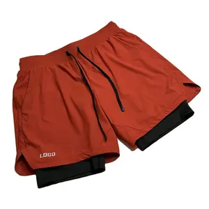 Custom Heren Hoge Taille Dubbele Laag Sport Kort Met Handdoek Ring 2 In 1 Hardloopbroek Sport Shorts