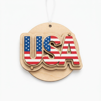 Ornement suspendu en contreplaqué 3D avec drapeau américain |   Décoration patriotique personnalisée en couches |   Fournitures en gros pour la Fête de l'Indépendance 2026 |   Impression UV