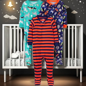 Simple Joys by Carters Set di 3 Pigiami in Cotone con Piedini per Neonati Maschi, Ricamati con Cani/Spazio/Rinoceronte, Lavabili in Lavatrice, 18 Mesi - Product Image 2
