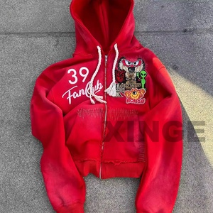 Sudadera con capucha personalizada con bordado, de 500 g/m², efecto desgastado por el sol, corte holgado, extragrande, corta, con cremallera, lavado ácido, para hombre - Product Image 3