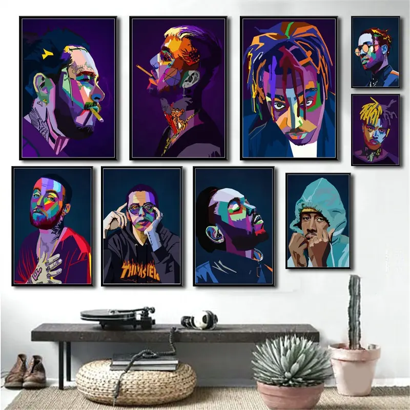 POP Art Decor Juice Wrld J Cole Post Malone Mac Miller Travis Scoot Rapper Star Hip Hop Wall Art Canvas Painting Poster