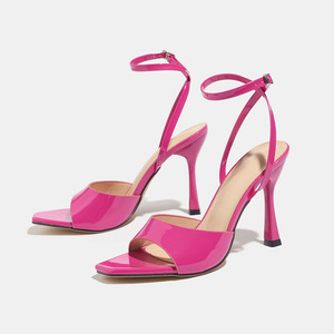 Sandali da Donna con Tacco Alto Lucidi Monocolore con Elastici e Punta Quadrata Scarpe da Donna con Tacco Alto Sottile - Product Image 6