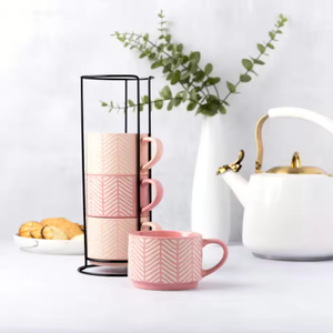 Ensemble de 4 tasses en céramique rose élégant, design empilable, qualité alimentaire, pour café et thé, cadeaux d'affaires, retraite, vente en gros - Product Image 2