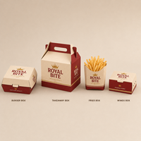 Boîte en papier personnalisée avec logo pour emballage alimentaire (hamburger, poulet frit, frites) – Contenant jetable pour la livraison – Fournisseur pour chaînes de restauration rapide et décontractée