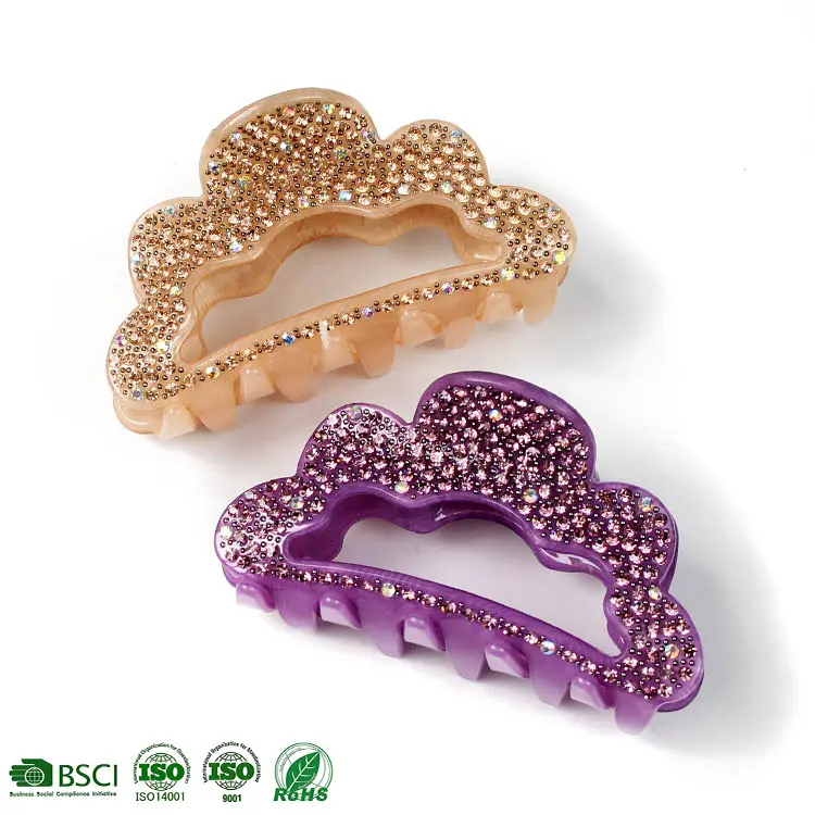CANYUAN European and American style hollow diamond wavy acetate hair claw noble custom hair claw for women