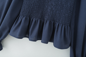 Zevity Neue Marke Damen Süße Agaric-Spitzenbluse mit Stehkragen, Wabenmuster, Rüschen, Schmal Geschnittenes Hemd, Schicke Pullover-Oberteile - Product Image 5