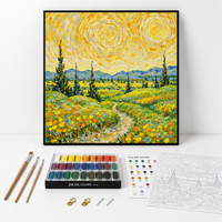 Kit de Peinture par Numéros : Champ Doré Tourbillonnant, Allée, Cypres, Paysage – Toile Imprimée DIY pour Adultes Débutants