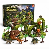 Set Blok Bangunan Dinosaurus Listrik Isi Ulang Lijia, Kereta Mini dengan Rel dan Gigi, Mobil, Adegan Petualangan Dinosaurus, Mainan STEM