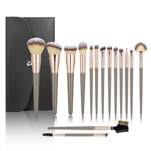 Ready To Ship Best Selling Makeup Brush Set 15pcs Champagne Gold Vegan Make Up Brushes With Case