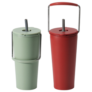 Bouteille d'eau élégante et pratique en acier inoxydable 304 avec poignée multicolore et paille, gobelet pour boissons à emporter - Product Image 3