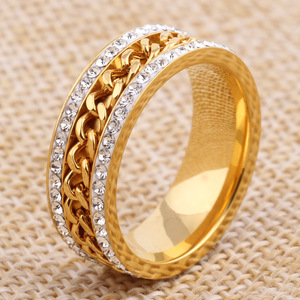 Stainless Steel Gold Plated Rotatable Cuban Link Chain Pinky Thumb Anxiety <strong>Figit</strong> Fashion Mens <strong>Spinner</strong> Jewelry Ring - Product Image 5
