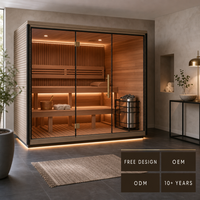 Cabine de sauna intérieure moderne en bois avec porte vitrée, chauffage, banc en bois, pour appartement, spa, bien-être et relaxation