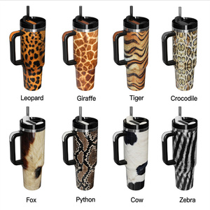 Logotipo personalizado leopardo perro pata y Animal diseño 40oz aislamiento láser tazas con mango de paja viaje brillo taza Tumble - Product Image 2