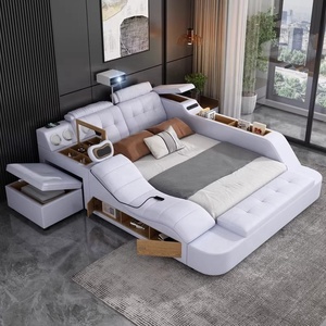 Lit en cuir luxueux, moderne, réglable, multifonctionnel, avec rangement, cadre en bois pliable, lit intelligent Z630, meubles de chambre à coucher - Product Image 6