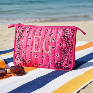 Bandana Paisley Quilted Cosmetic <strong>Bag</strong> Vintage Floral Print Zipper Wristlet Pouch <strong>Large</strong> Capacity Hand Strap Beach <strong>Makeup</strong> <strong>Bag</strong> - Product Image 2