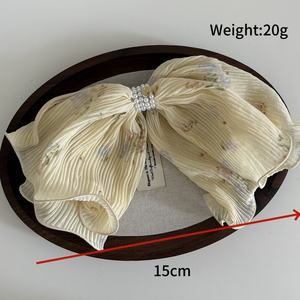 Pince à cheveux coréenne en mousseline de soie et perles, élégante, plissée, à ressort, pour femme, accessoires de mariage - Product Image 3