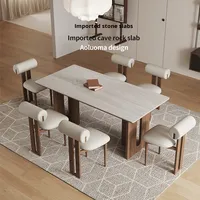 Ensemble de table à manger en dalle de pierre, style moderne minimaliste, 6 places, pour salle à manger avec design gain de place