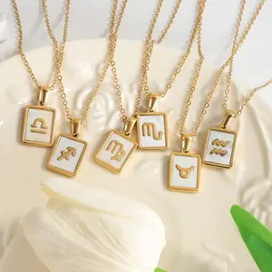 Women accessories jewelry 18k gold plated 316l stainless steel pendant white shell Zodiac Sign 12 zodiac sign necklace