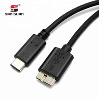 Kabel Mikro USB Ke USB C Panjang 1M Hitam 5G Kecepatan Super Kabel 3.0 OTG Mikro B 10PIN untuk Hardisk Logo & Paket OEM