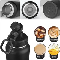 Bouteille d'eau modulaire 3-en-1 de 32 oz, gourde isotherme en acier inoxydable avec bec verseur à ouverture large, logo personnalisé