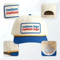 Casquette de baseball trucker à 5 panneaux non structurée personnalisée avec cordon, casquette trucker bicolore en coton avec logo patch