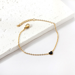 Heart Shape <b>Bracelet</b> Stainless Steel Chain Minimalist Jewelry Unisex Gift Fashionable Design <b>Red</b> Black Color Options - Product Image 3