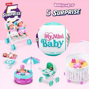 กล่องเซอร์ไพรส์ <span class=keywords><strong>Zuru</strong></span> My Mini Baby 5 ลูกบอลพร้อมตุ๊กตา รถเข็นเด็ก และอุปกรณ์เสริมเปลเด็ก ทำจากพลาสติกสำหรับเด็ก - Product Image 1