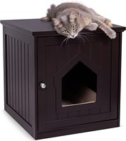 Nichoir décoratif et protecteur en bois en forme de maison pour chat, idéal comme table d'appoint, table de chevet, ou enclos intérieur pour animaux de compagnie et litière.