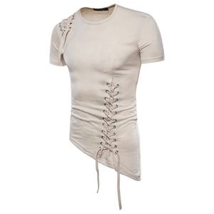 <span class=keywords><strong>Uomo</strong></span> Design irregolare Hip Hop Punk T Shirt top allacciatura Slim Fit Tee Shirt <span class=keywords><strong>uomo</strong></span> stile gotico Tee Shirts Nightclub Stage Costume - Product Image 2