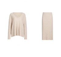 Ensemble pull et robe décontracté de luxe en maille côtelée pour femme, en coton biologique et nylon, nouvelle collection, vente en gros
