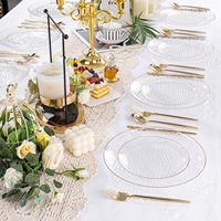 Assiettes jetables en plastique transparent Baisente Luxury BST Gold Rim, design martelé robuste, pour mariage, fête, usage quotidien