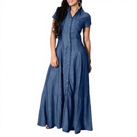 Robe chemise en jean grande taille pour femme, manches courtes, boutonnée, maxi, avec poches, décontractée, taille haute, coupe évasée longue