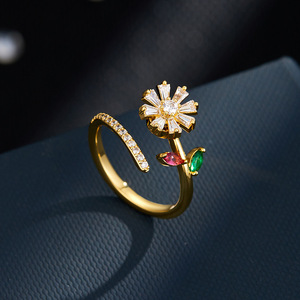 Flower <b>Open</b> <b>Ring</b> Micro Pave Adjustable Index Finger <b>Ring</b> Gift Jewelry - Product Image 4