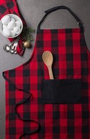 Décor de noël tissu de coton réglable noir blanc à carreaux de buffle rouge noir à carreaux tablier de cuisine avec grande poche