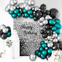 Ensemble d'arche de ballons modernes aux tons froids, bleu sarcelle, noir et argent, pour la décoration d'anniversaire, de mariage ou de remise de diplôme pour hommes