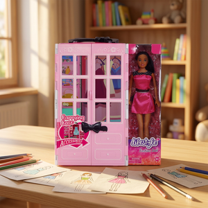 Muñeca de Moda de Plástico con Estuche Rosa y Accesorios para Juego Diario de Niñas - Product Image 1