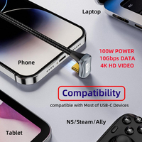Fonction complète de haute qualité en forme de U USB3.2 GEN2 Type C 10Gbps 100W câble de données de charge rapide prend en charge le câble audio et vidéo OTG