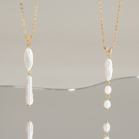 Barocke Perlenkette für Damen mit Goldanhänger, Süßwasser-Keshi-Münze, Tropfenform, Brautschmuck, Wasserfest, Edles Geschenk