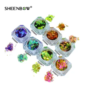 Sheenbow Nail Magic Mirror Powder Metallic Foil Flakes Glitter Chameleon Flakes Chrome Nail Confetti Powder