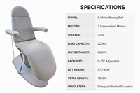 Lit de beauté électrique à 3 moteurs, dossier et repose-jambes réglables, base métallique, capacité de charge de 200 kg, télécommande, hauteur réglable, salon de beauté, spa