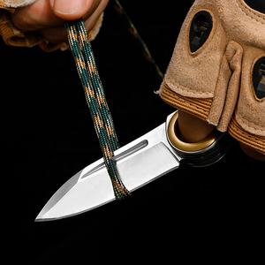 سكين جيب فضي عالي الجودة خفيف الوزن مع خاتم إصبع نحاسي بنمط زر ضغط من الفولاذ المقاوم للصدأ 16 من أجل التخييم - Product Image 4