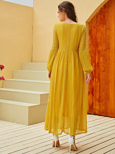 10% vestido étnico informal urbano de cuello redondo de estilo coreano de encaje de moda amarillo bordado de manga larga para <span class=keywords><strong>mujer</strong></span> de talla grande para <span class=keywords><strong>mujer</strong></span> - Product Image 6