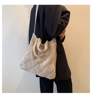 Harga pabrik rajutan wanita tas Tote rajut ritsleting kulit PU poliester Crossbody Messenger gaya Mode desain Korea