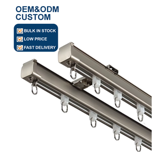 Bestseller globale ODM silenzioso soffitto in alluminio <span class=keywords><strong>doppio</strong></span> <span class=keywords><strong>binario</strong></span> pieghevole a forma di L-U con pali <span class=keywords><strong>per</strong></span> tenda e accessori - Product Image 1